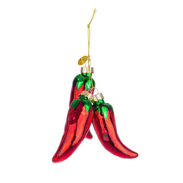 Chili piros-zöld paprika alakú üveg függődísz