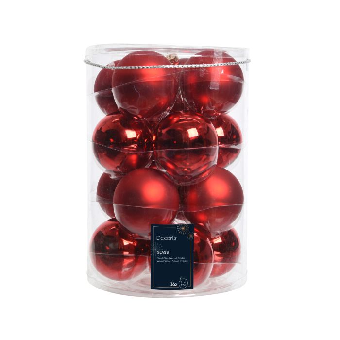 Üveg gömbdísz szett piros színben