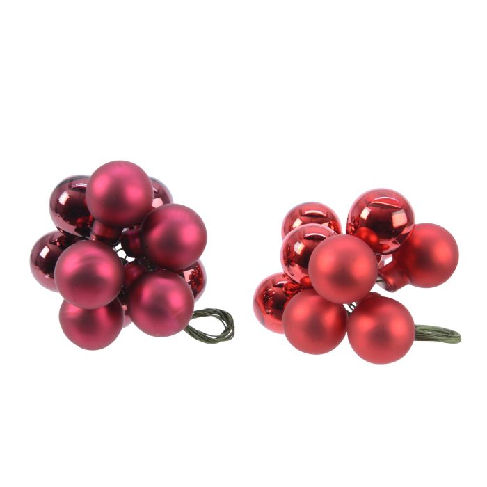 Mini üveg gömbdíszek dróton piros színben