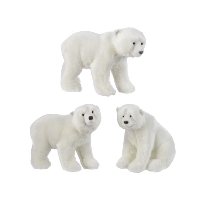 Fehér műanyag jegesmedve figura, hossz: 14 cm; szélesség: 10 cm; magasság: 16 cm, több változatban