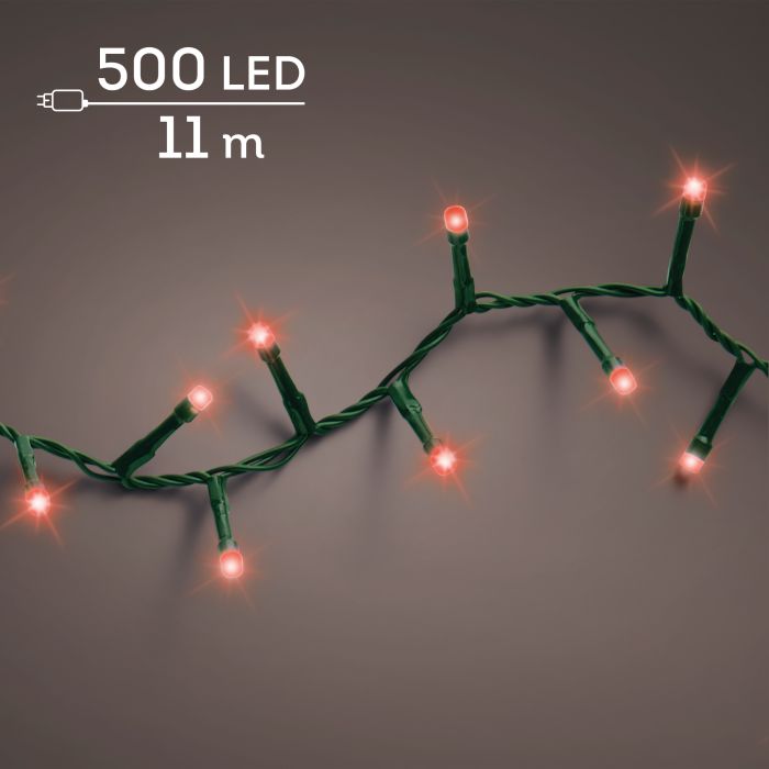 Lumineo LED kompakt fényfüzér, piros fénnyel, 500 LED, 11 m, zöld kábellel