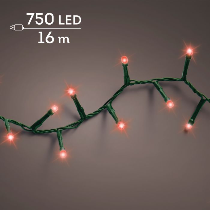 Lumineo LED kompakt fényfüzér, piros fénnyel, 750 LED, 16 m, zöld kábellel