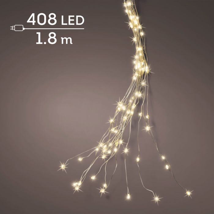 Lumineo Függőleges mikro LED fényfüzér melegfehér fénnyel 408 LED 18 m ezüst kábellel
