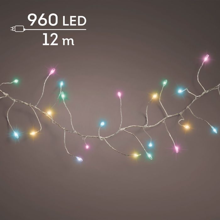 Lumineo Mikro LED kompakt fényfüzér pasztellszínű fénnyel 960 LED 12 m ezüst kábellel