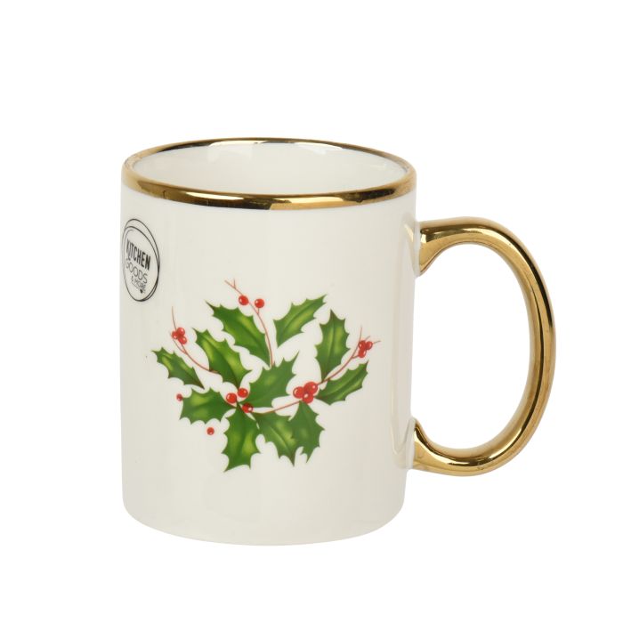 Zöld mintás porcelánbögre arany peremmel, Ø 8 cm; magasság: 9,9 cm