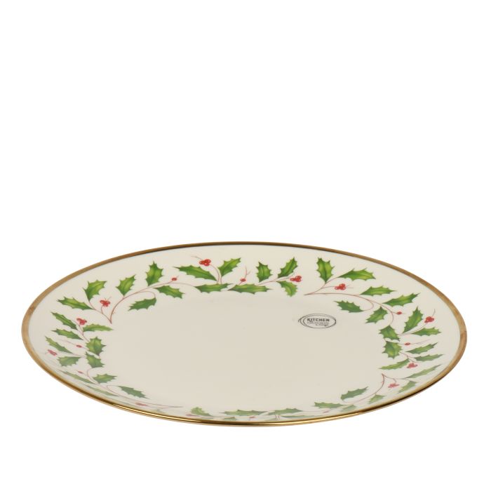 Zöld mintás porcelán lapostányér arany peremmel, Ø 27 cm; magasság: 2,7 cm