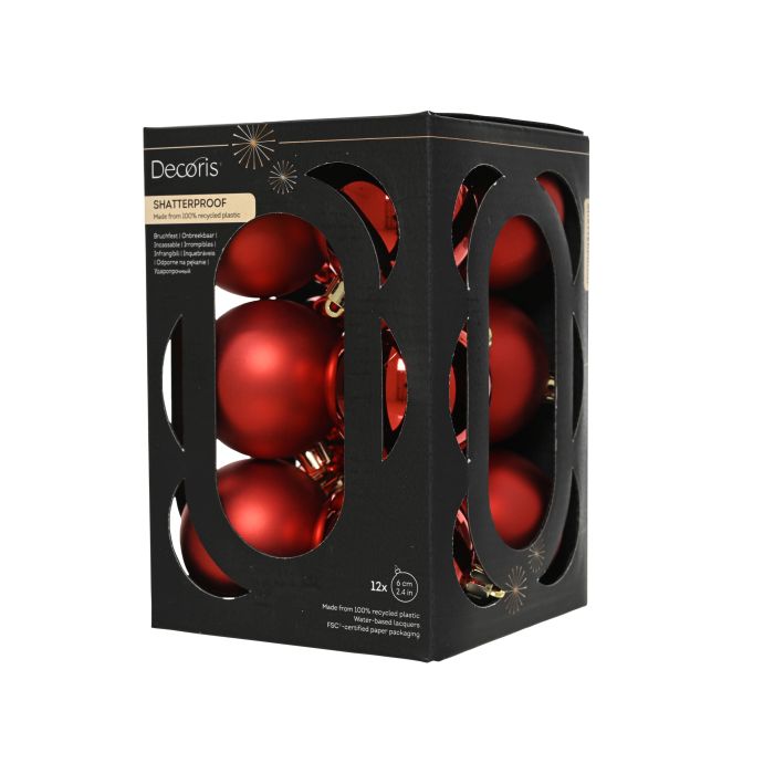 Műanyag gömbdísz szett piros színben