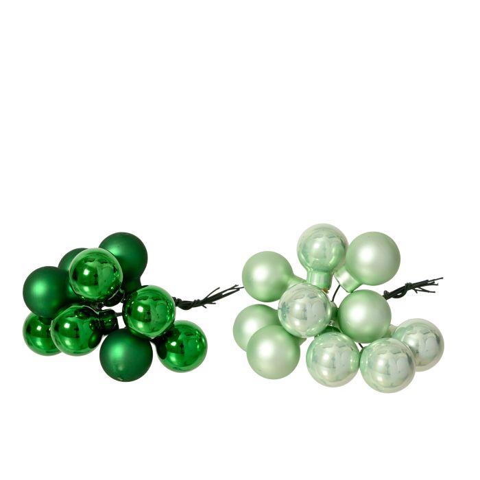 Mini üveg gömbdíszek dróton zöld színben