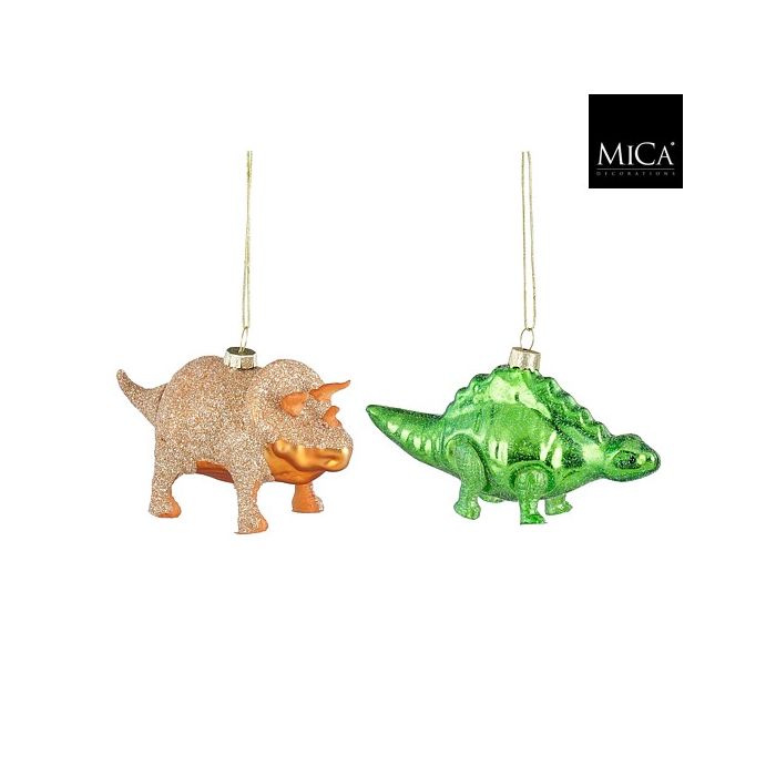 Dinoszaurusz alakú üveg karácsonyfadísz narancssárga-zöld színben