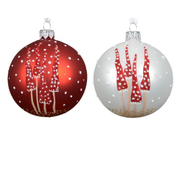 Üveg gombamintás gömbdísz vegyes színben