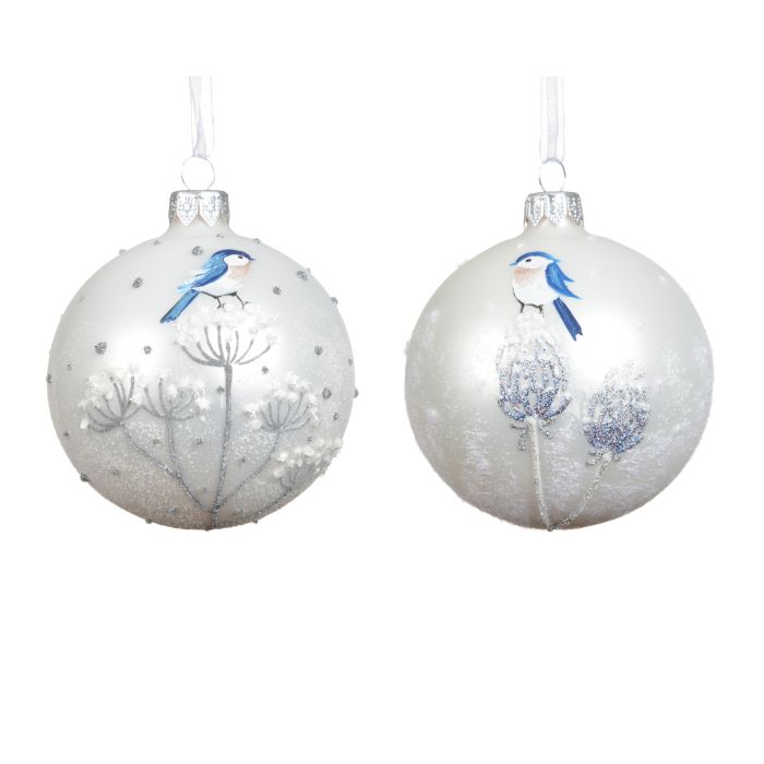 Üveg virág- és madármintás gömbdísz vegyes színben