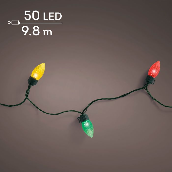 Lumineo Vintage XL LED fényfüzér többszínű fénnyel 50 LED 98 m zöld kábellel