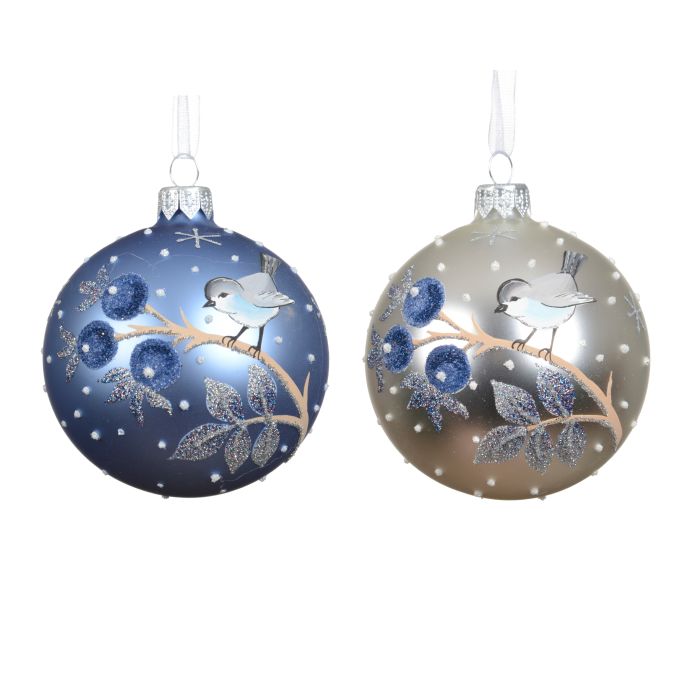 Üveg ágon ülő madár mintás gömbdísz vegyes színben