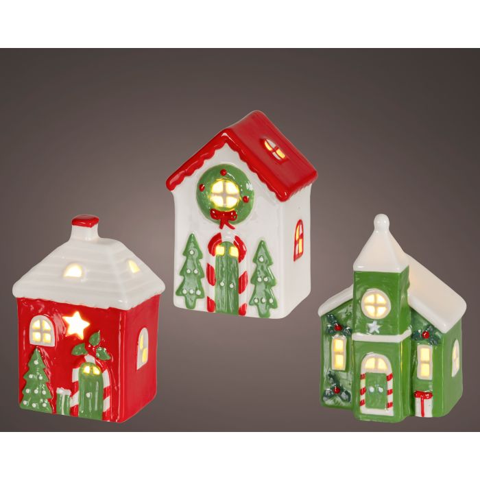 Elemes porcelánház micro LED-del, hossz: 7,4 cm; szélesség: 6 cm; magasság: 12 cm, több változatban