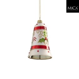 Csengő alakú üveg karácsonyfadísz fehér színben, 11x7,5x7,5 cm