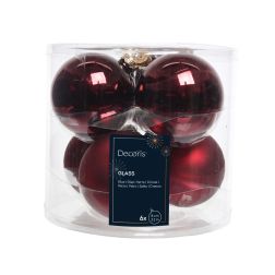 Üveg gömbdísz sötétvörös színben 6 darab, 8 cm