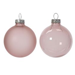 Üveg áttetsző gömbdísz rózsaszín színben 6 darab, 6 cm
