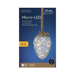 Lumineo Fenyőtoboz micro-led dekorvil&aacute;g&iacute;t&aacute;s meleg feh&eacute;r f&eacute;nnyel, 15 &eacute;gővel, elemes
