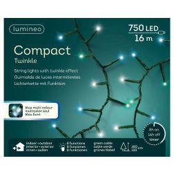 LED kompakt fényfüzér zöld színben 750 égővel, 8 funkcióval és csillogó fényeffekttel, 16 m
