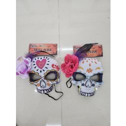 Halloweeni maszk – virágdíszes koponya, 16x17x3.5 cm, több változatban