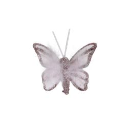 Organza pillangó karácsonyfadísz rózsaszín színben, 5x3,5 cm
