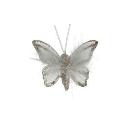Organza pillangó karácsonyfadísz fehér-arany színben, 5x3,5 cm