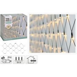 Meleg fehér fényű LED hálófény, 320 LED, zöld vezetékkel, IP44 adapterrel, 300×150 cm