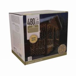Meleg fehér fényű LED fényfüggöny, 480 LED, 12 funkciós vezérlővel, átlátszó vezetékkel, IP44 adapterrel, 225×300 cm, 5 méter