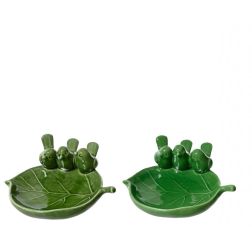 Porcelán madáretető 3 madárkával, két változatban, 21x9 cm