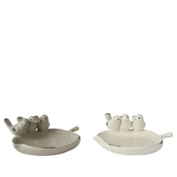 Porcelán madáretető három madárkával, két változatban, 21x8 cm