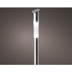 Kerti szolárlámpa, leszúrható, INOX, hideg fehér fénnyel, 5x57 cm