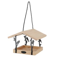 Esschert Design függeszthető fekete fém madáretető 24,5x24,5x18,3 cm, madármintával