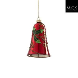 Csengő alakú üveg karácsonyfadísz piros színben, 11x7,5x7,5 cm