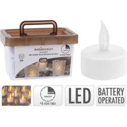 Melegfehér LED-mécsesszett időzítővel, 24 darab, Ø 3,8 cm; talpmagasság: 1,8 cm