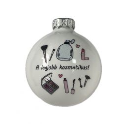 Fehér üveg karácsonyfadísz, A legjobb kozmetikus, 8 cm