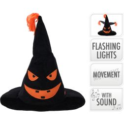 Hang- és fényhatásos halloweeni kalap, 36 cm