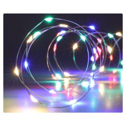 Elemes micro f&eacute;nyf&uuml;z&eacute;r, 100 sz&iacute;nes LED, ez&uuml;st dr&oacute;t, 4,95 m vil&aacute;g&iacute;t&oacute; szakasz; 10 cm bevezetők&aacute;bel