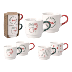 Karácsonyi kőagyag bögreszett, 2 darab, 350 ml, 9,5 × 6,5 cm, több változatban