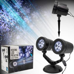 Kétfejes hópehely LED-projektor, fehér fény, 5 m bevezetőkábel; 3–9 m vetítési távolság