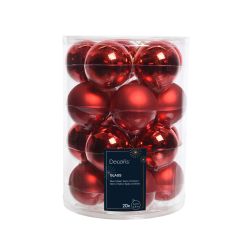 Üveg gömbdísz szett piros színben, 20 darab, 6 cm