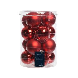 Üveg gömbdísz szett piros színben, 16 darab, 8 cm