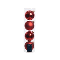 Üveg gömbdísz szett piros színben, 4 darab, 10 cm