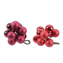 Mini üveg gömbdíszek dróton piros színben, 10 darab, 2 cm