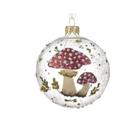 Üveg átlátszó, gombamintás gömbdísz átlátszó kivitelben, 8 cm