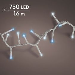 Lumineo LED kompakt fényfüzér, hidegfehér és kék fénnyel, 750 LED, 16 m, átlátszó kábellel