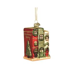 Házikó alakú üveg karácsonyfadísz vegyes színben, 6,3x4,9x9,7 cm