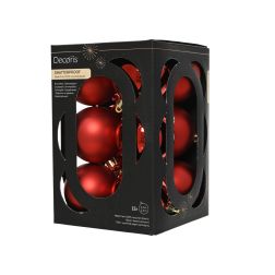 Műanyag gömbdísz szett piros színben, 12 darab, 6 cm