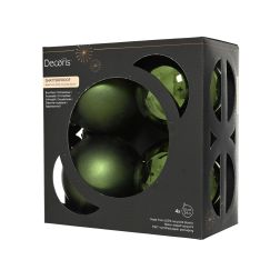 Műanyag gömbdísz szett sötétzöld színben, 4 darab, 10 cm
