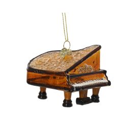 Zongora alakú üveg karácsonyfadísz barna színben, 7,7x8x7,6 cm
