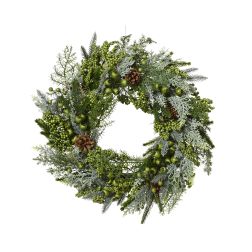 Zöld bogyós-tobozos koszorú, Ø 60 cm; magasság: 12 cm